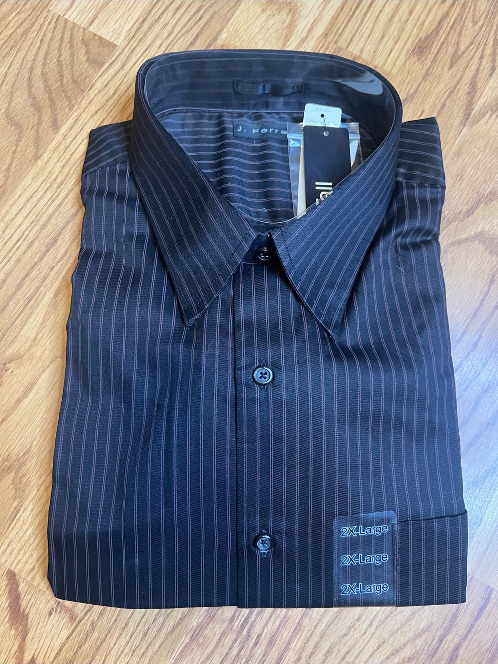 jf j.ferrar Black Dress Shirt with Pink Pinstripes